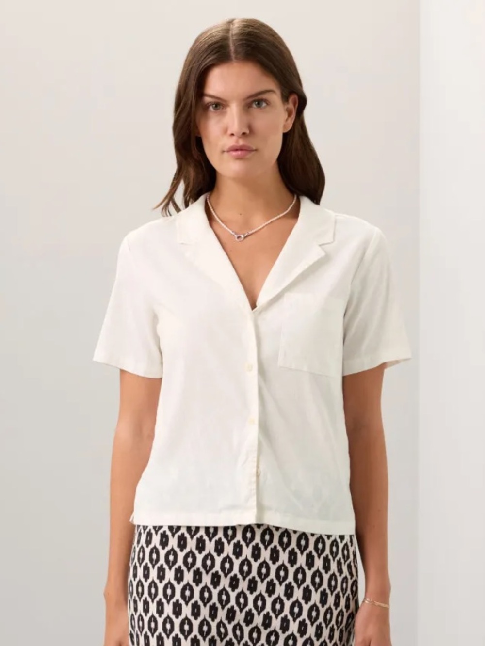 Marine Layer Lucy Resort Short Sleeve Button-Down Shirt in White